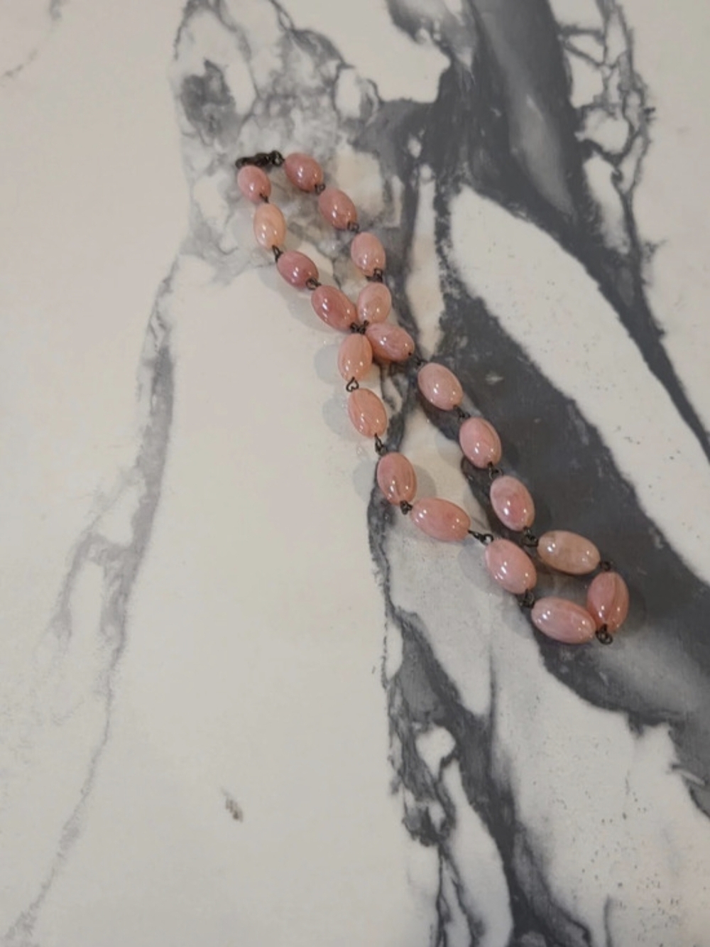 Vintage Peach-Pink Swirl Oval Bead Wire-Wrapped Link Necklace 18”